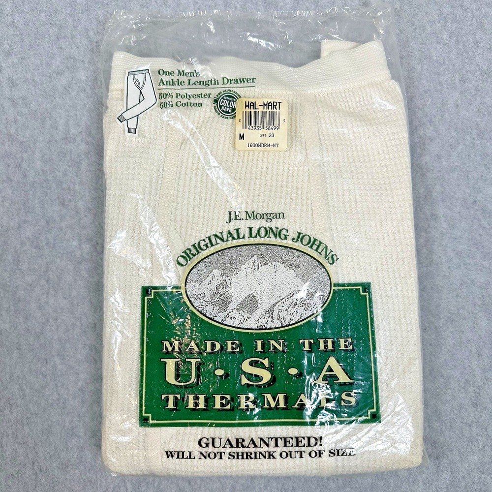 J.E. Morgan VTG Men's Ankle Length sz M USA Made Waffle‎ Knit Thermal Long Johns